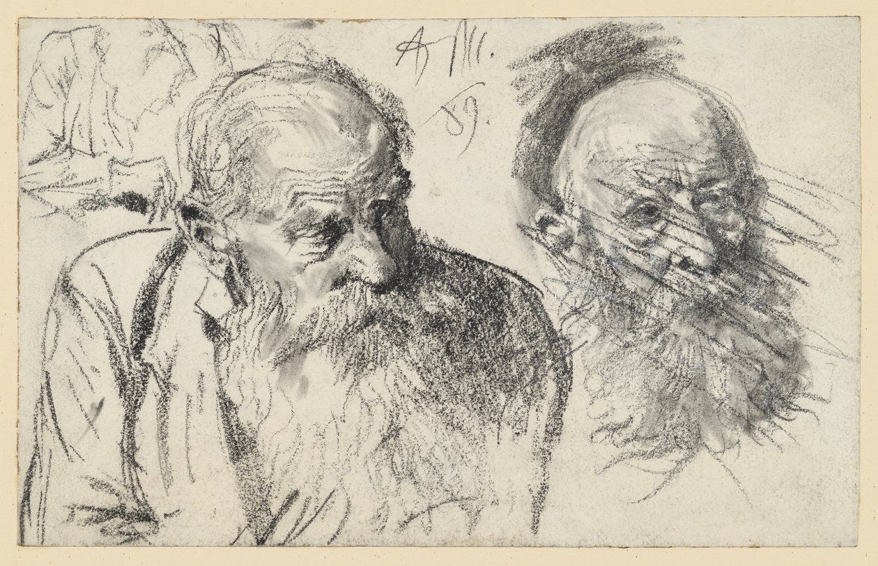 Poprsí starého vousatého muže a hlava starého vousatého muže (zamítnuto) od Adolph Menzel