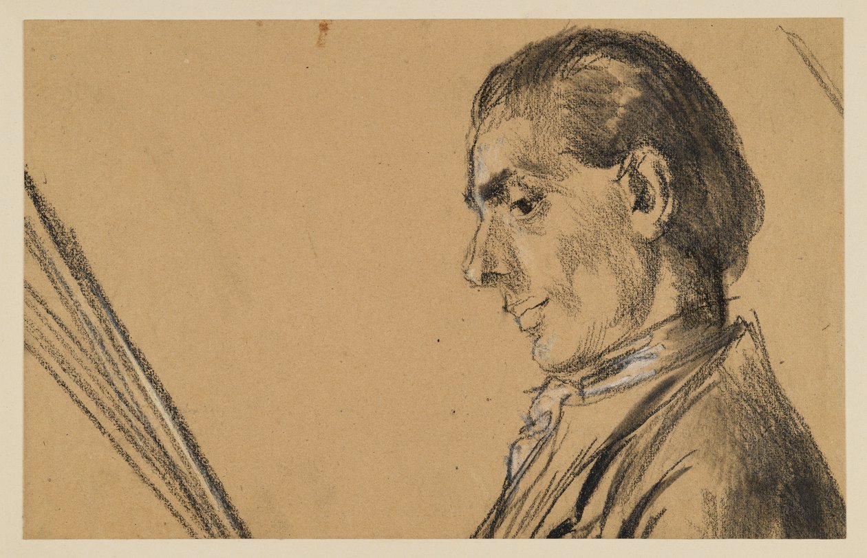 Portrét mladého muže se sklopeným pohledem. Profil zleva. Předstudie k obrazu „Flétnový koncert Fridricha Velikého v Sanssouci“ od Adolph Menzel