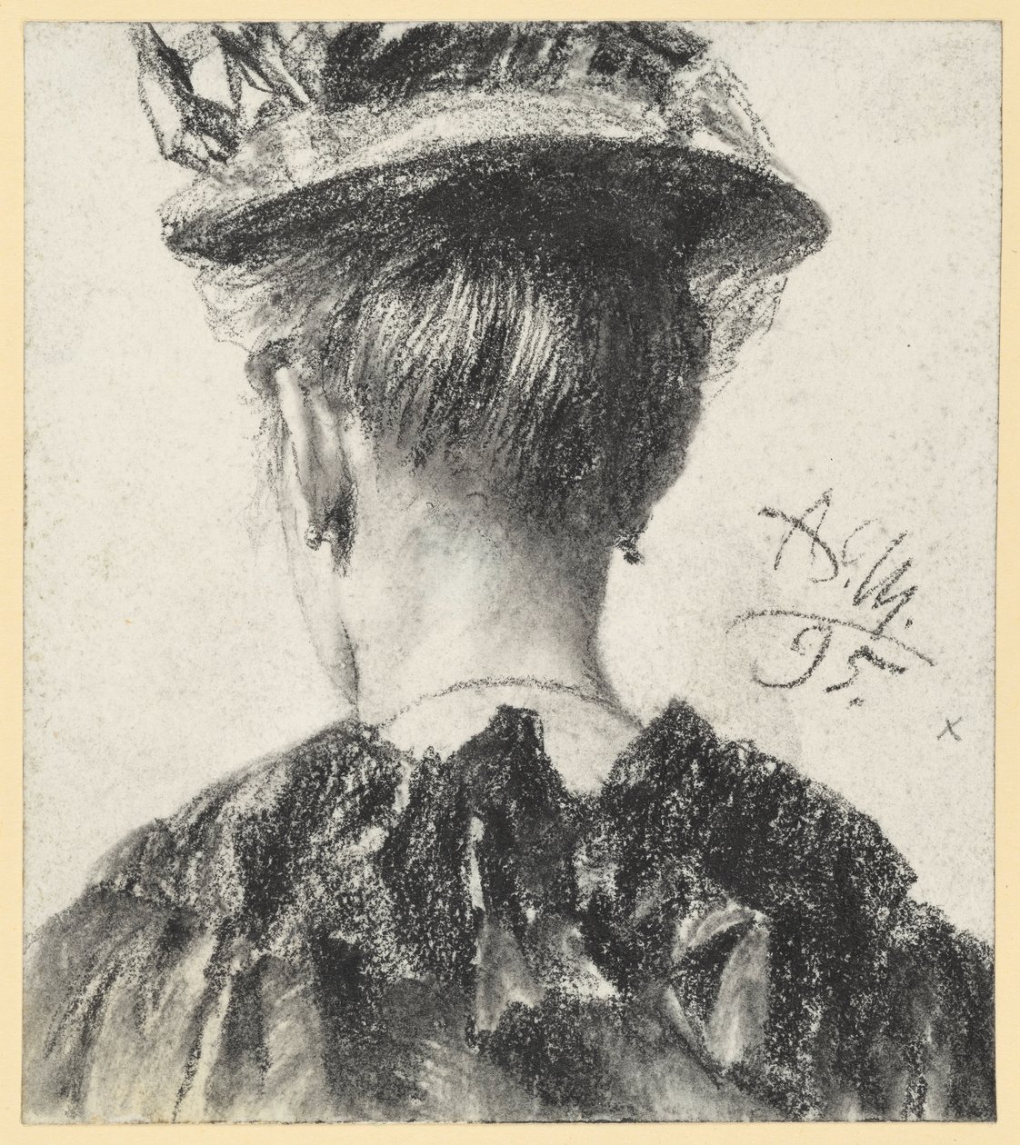 Busta ženy s kloboukem, pohled zezadu od Adolph Menzel