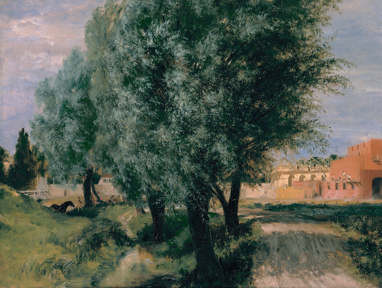Staveniště s vrbami, 1846 od Adolph Menzel