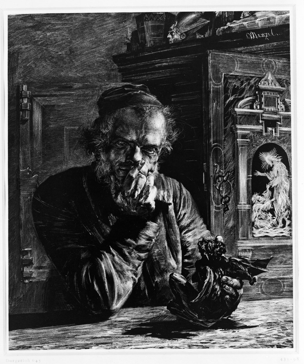 Antikvář (Menzelův autoportrét, nazývaný také „Sběratel umění“ nebo „Démon“) od Adolph Menzel