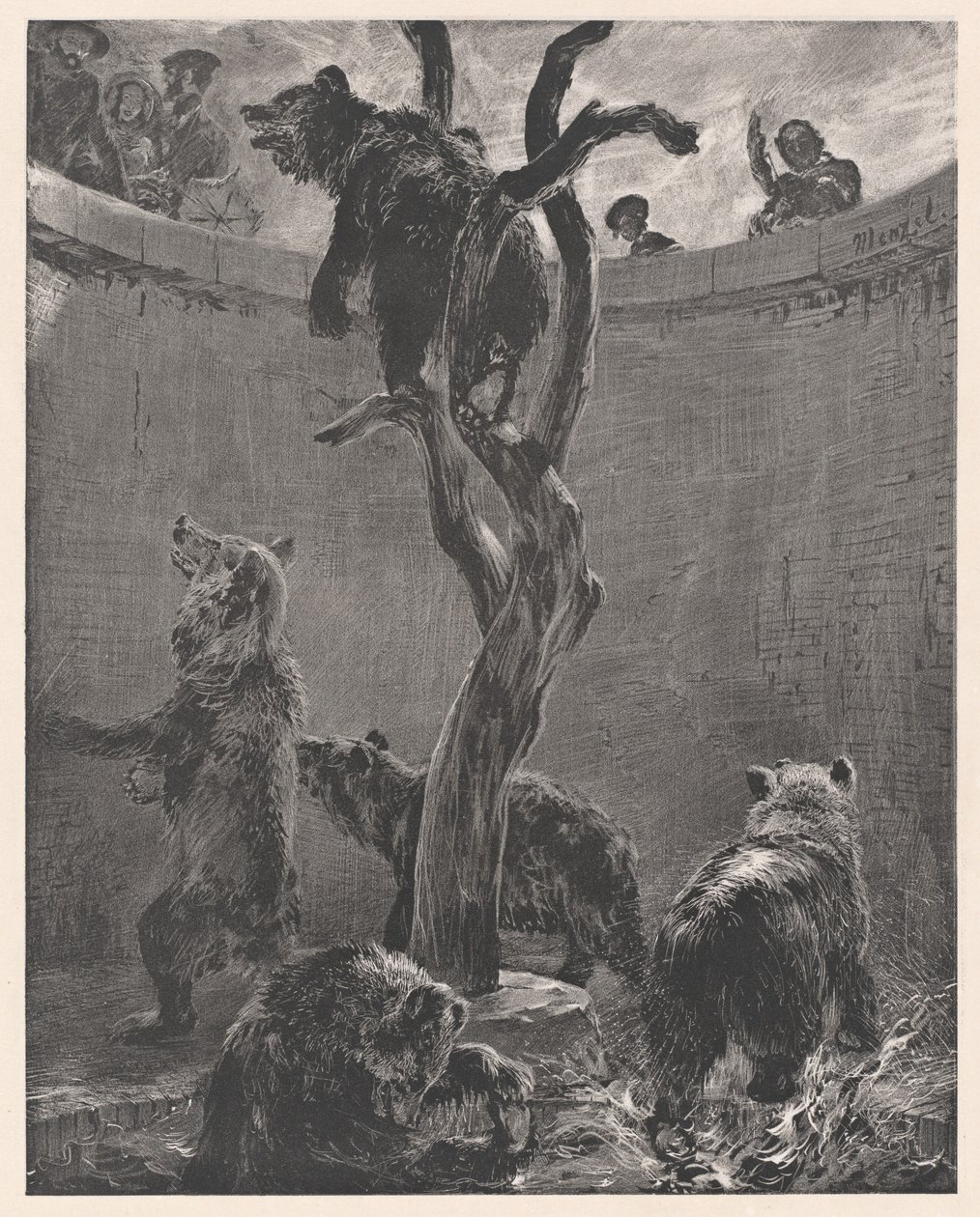 Medvědí klec v zoologické zahradě (The Bear Pit in the Zoological Gardens) od Adolph Menzel
