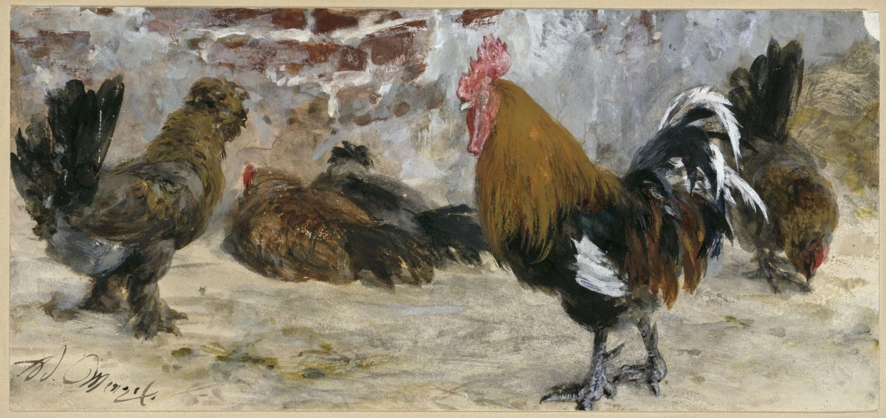 Kohout a slepice. Z „Dětského alba“ od Adolph Menzel