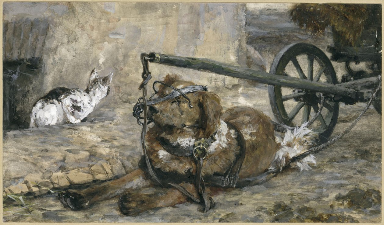 Ohař a kočka. Z „Dětského alba“ od Adolph Menzel