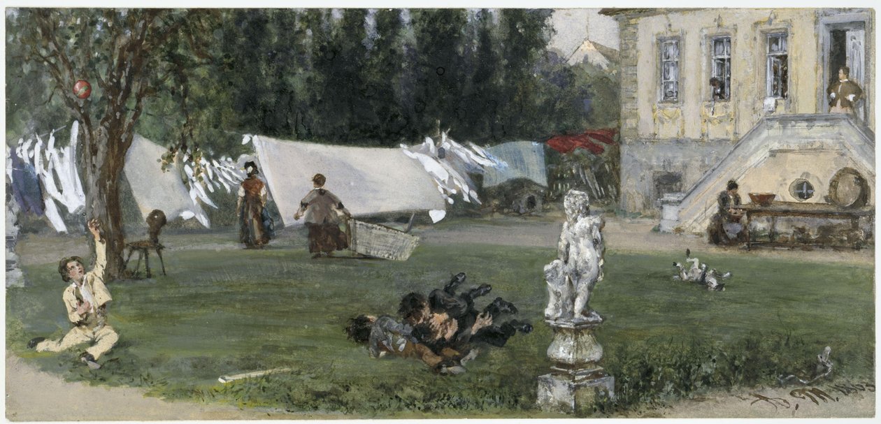 Místo k sušení. Z „Dětského alba“ od Adolph Menzel