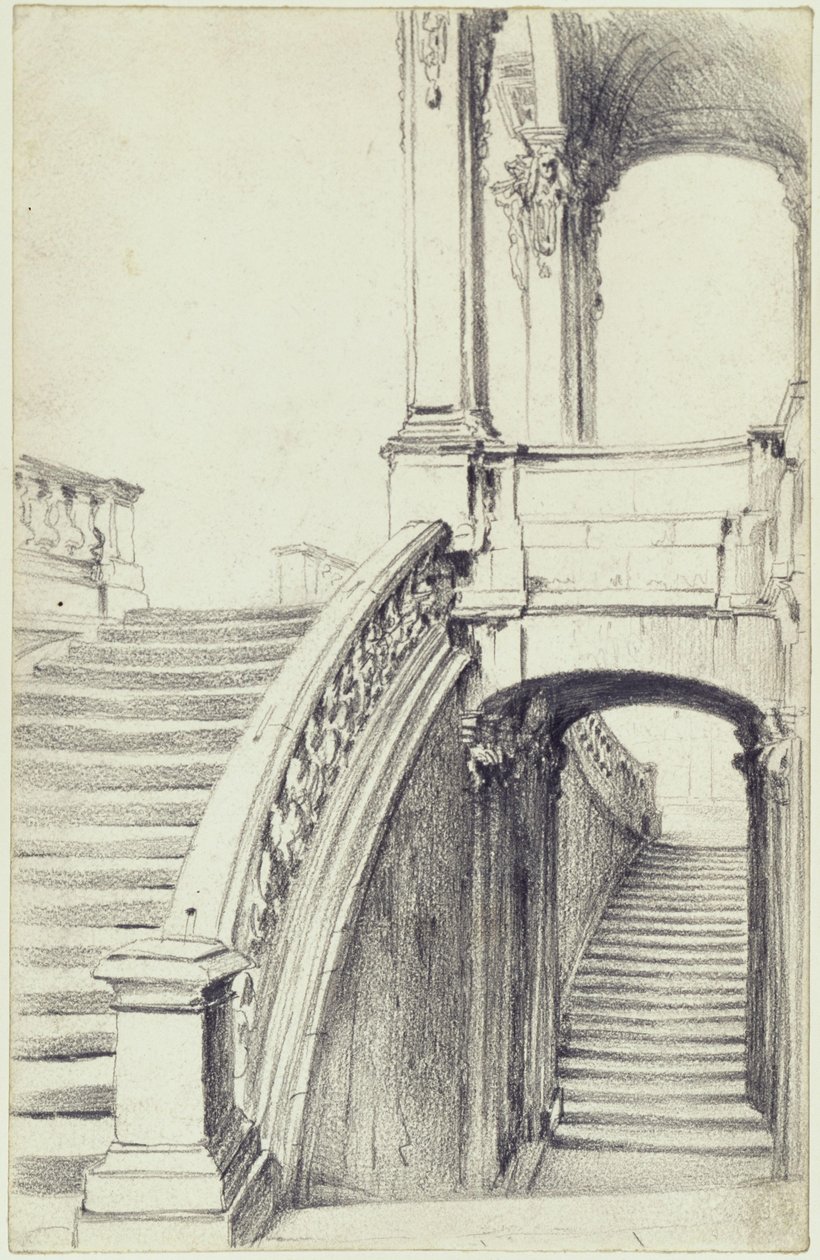 Horní schodiště pavilonu u hradeb ve Zwingeru v Drážďanech od Adolph Menzel