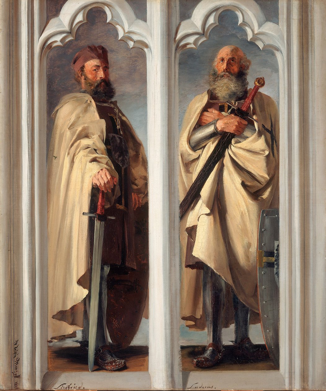 Velmistři Siegfried von Feuchtwangen a Ludger von Braunschweig. Návrh k obrazům v Marienburgu od Adolph Menzel