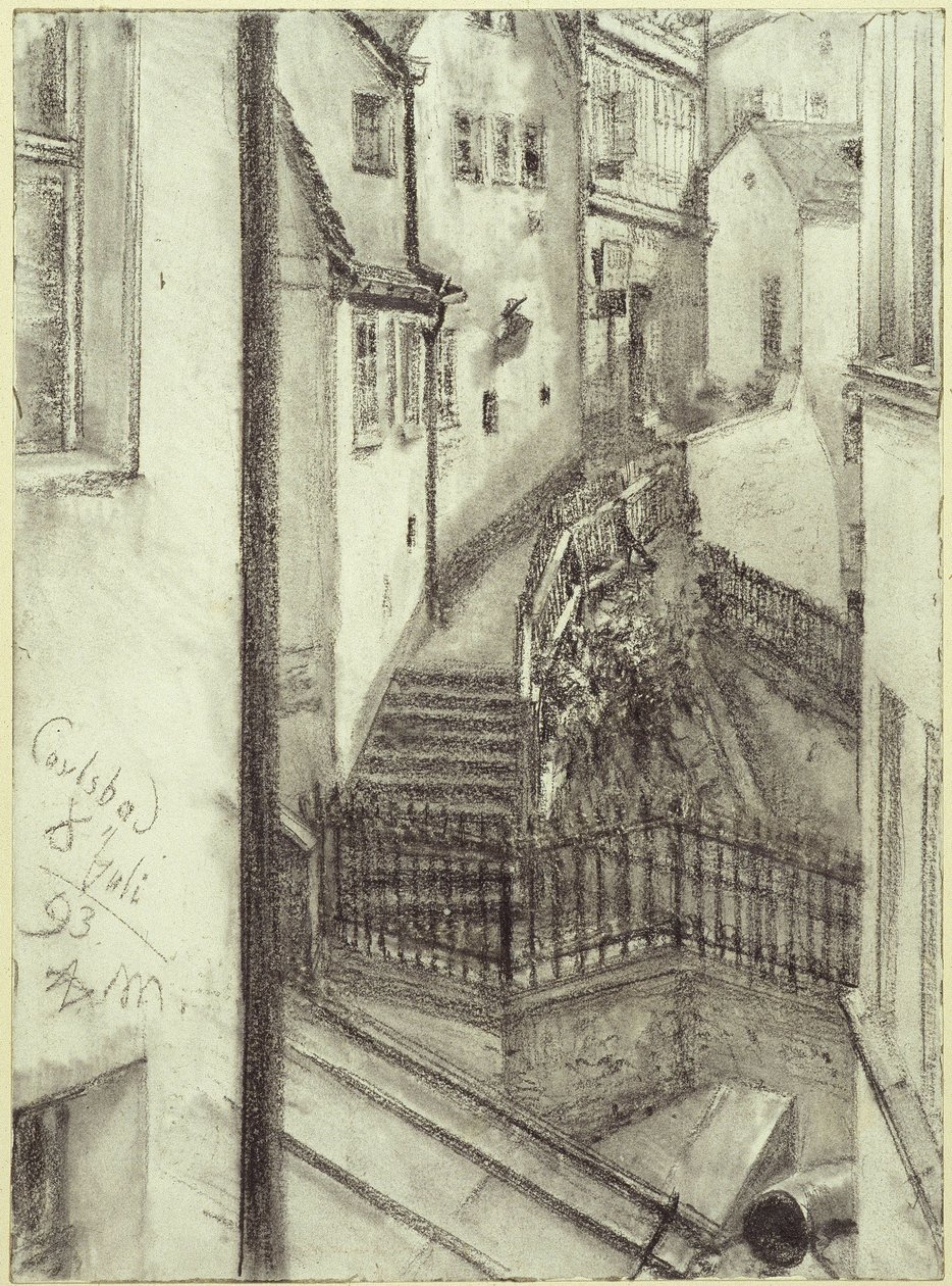 Stiegengasse v Karlových Varech od Adolph Menzel