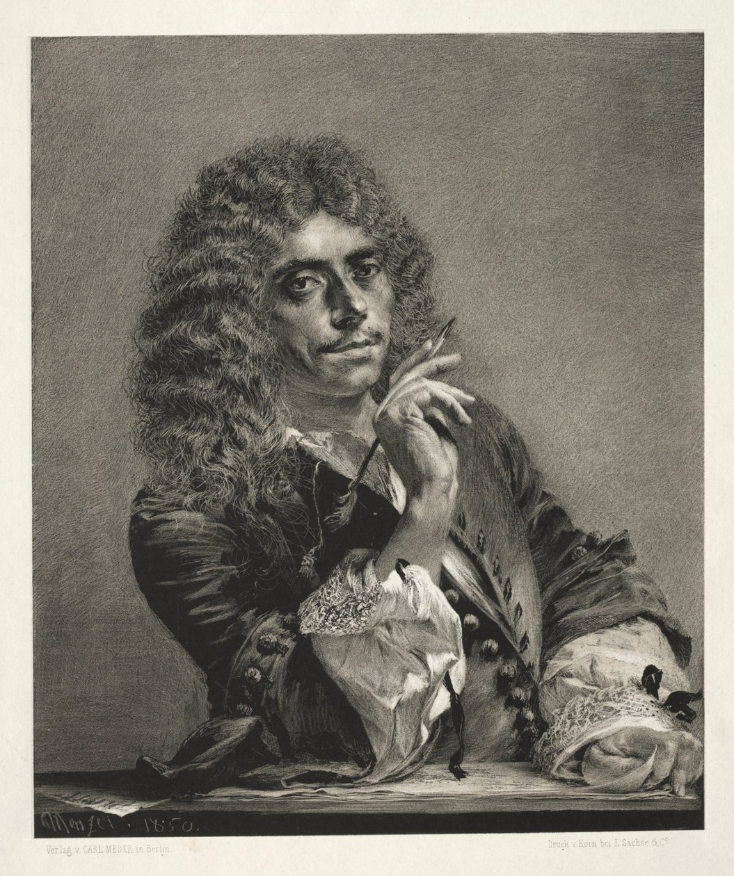Esej o kameni se štětcem a škrabkou: Portrét Molièra, 1850. od Adolph Menzel