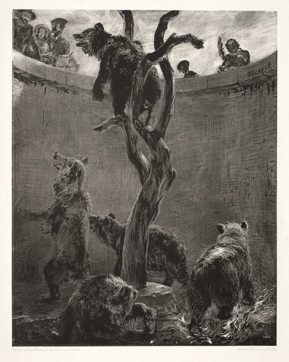 Esej o kameni se štětcem a škrabkou: Medvědí jáma, 1851. od Adolph Menzel
