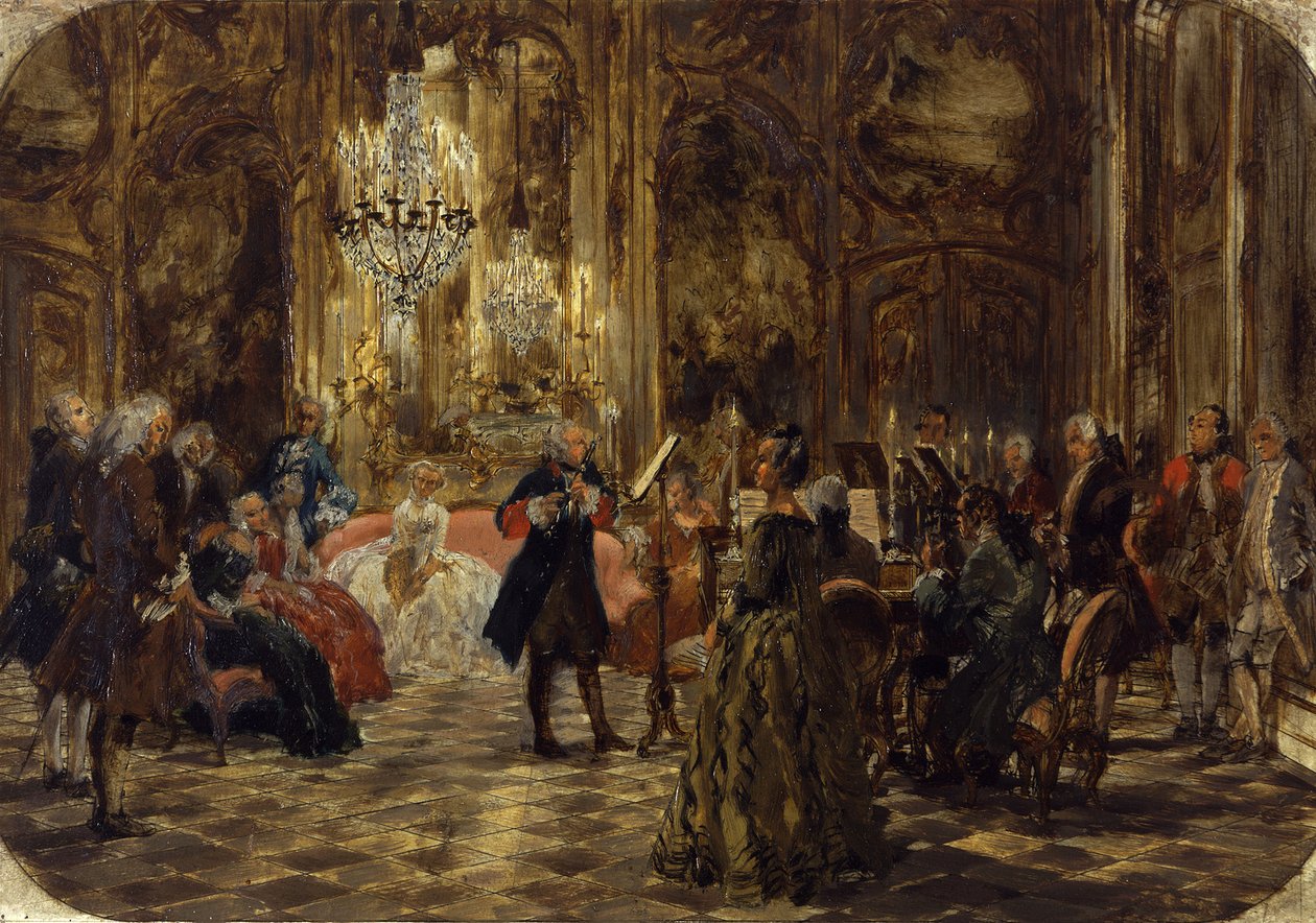 Flétnový koncert Fridricha Velikého v Sanssouci. Skica od Adolph Menzel