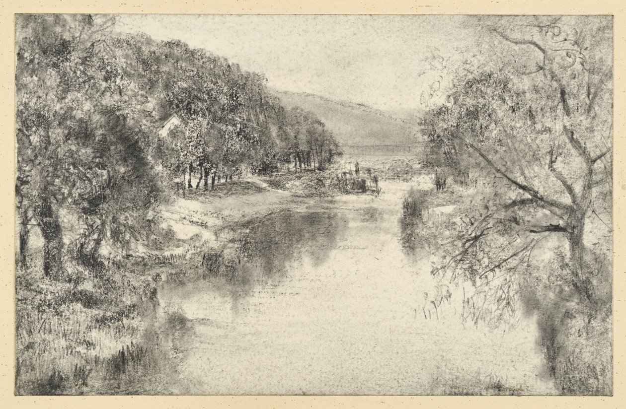Říční krajina s alejí od Adolph Menzel