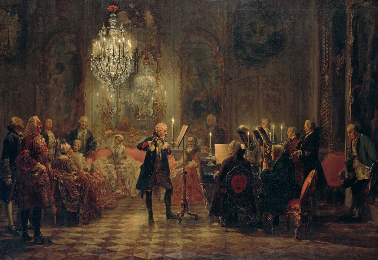 Flétnový koncert s Fridrichem Velikým v Sanssouci, 1850-1852 od Adolph Menzel