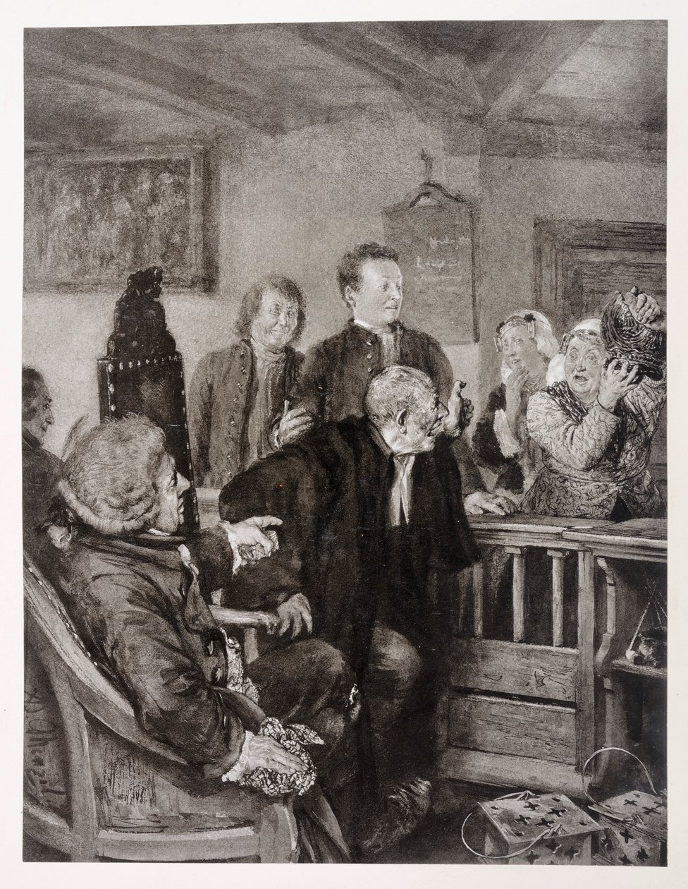 Obžaloba paní Marthy v díle Heinricha von Kleista „Rozbitý džbán“ od Adolph Menzel