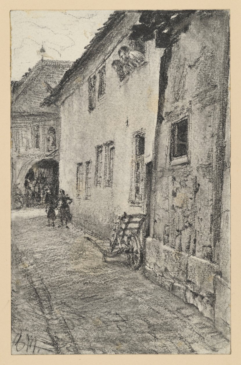 Ulička s pohledem na půlkruhový průchod domem od Adolph Menzel