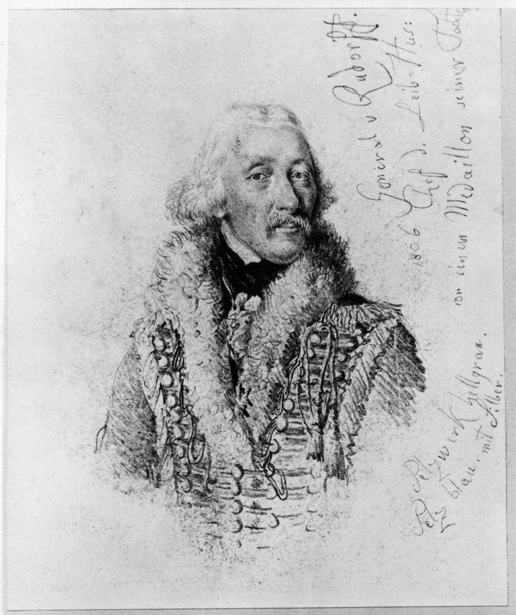 Generál von Rudorff, velitel gardových husarů, s poznámkami od Adolph Menzel