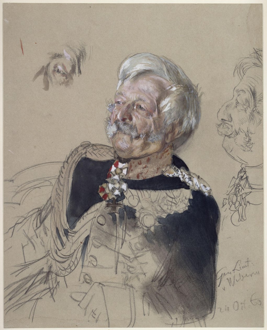 Generálporučík von Webern. Studie k obrazu „Korunovace Viléma I. v Königsbergu“ od Adolph Menzel