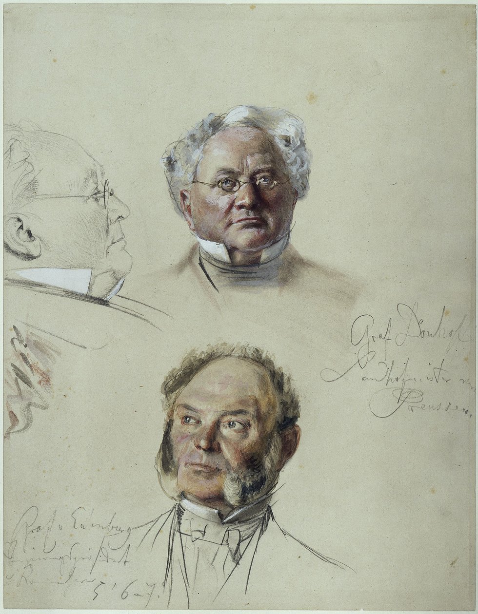 Hrabě Eulenburg a hrabě Dönhoff. Studie k obrazu „Korunovace Viléma I. v Königsbergu“ od Adolph Menzel