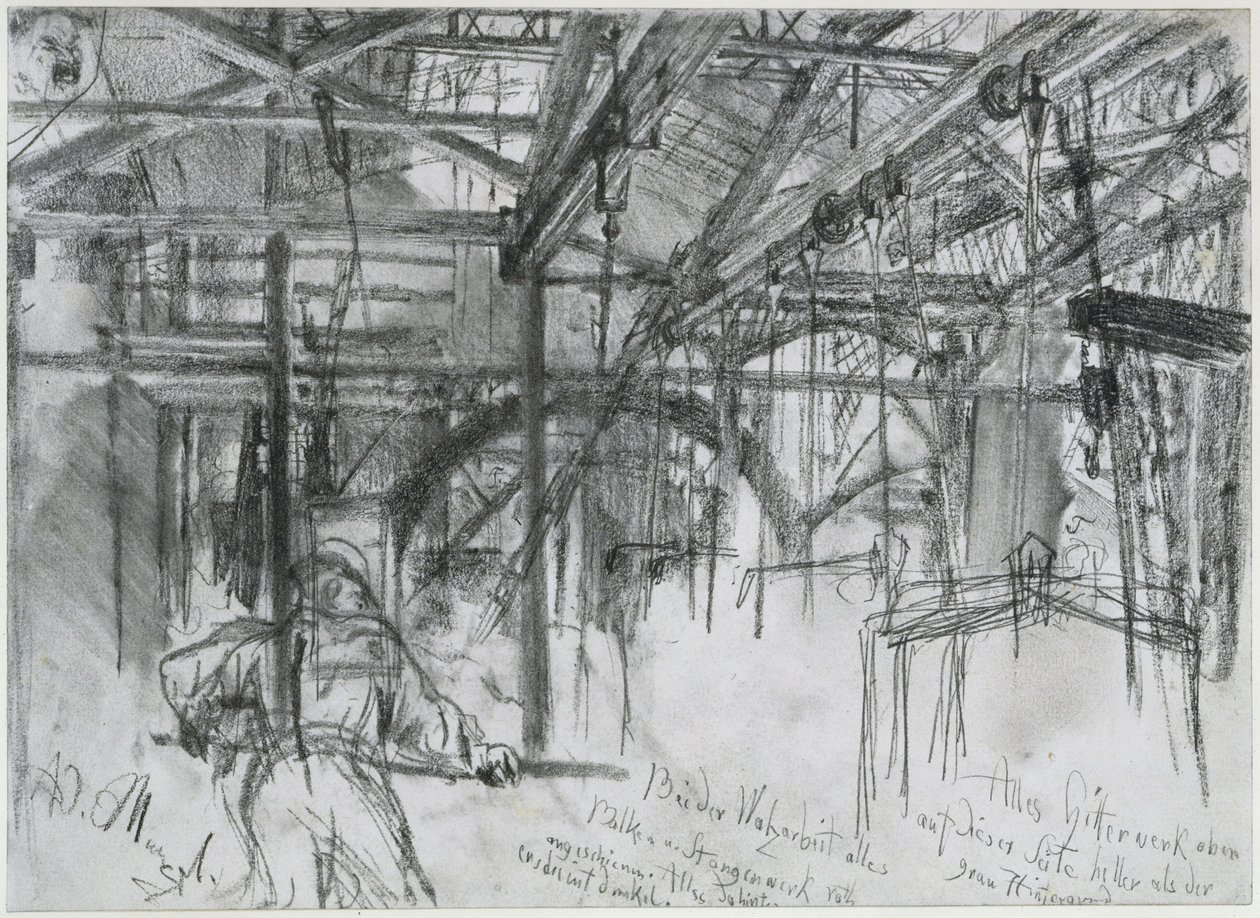 Hala ve válcovně Königshütte. Studie na téma „Válcovna železa. Moderní kyklopové“ od Adolph Menzel
