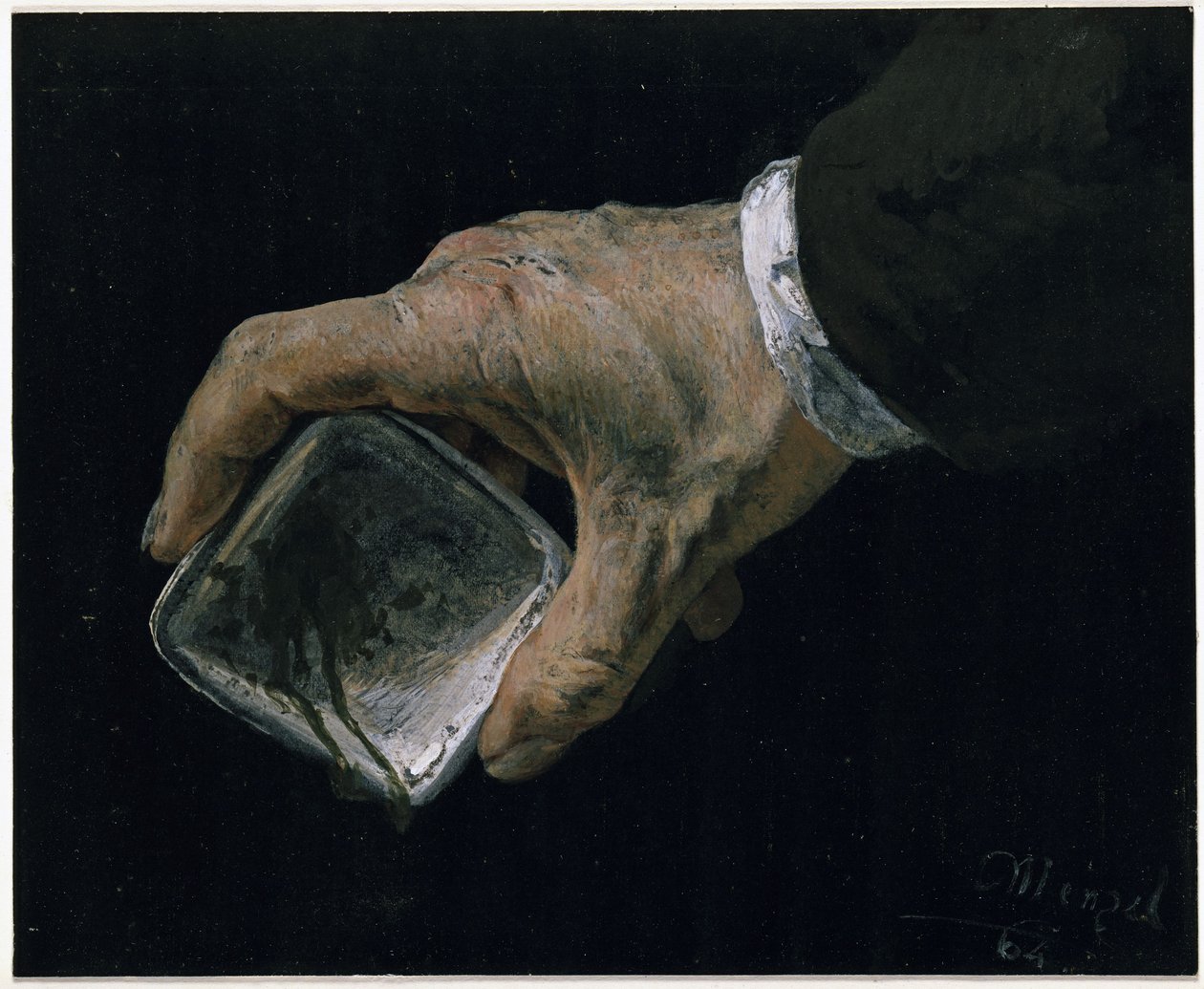 Umělcova ruka s kalíškem na barvu od Adolph Menzel