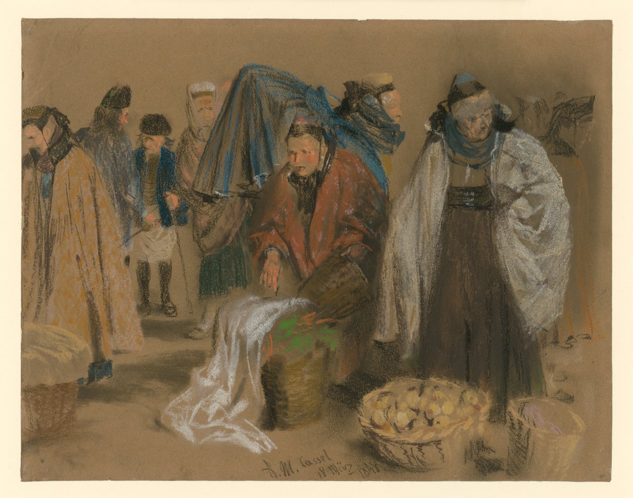 Hesenský zemědělci na trhu v Kasselu od Adolph Menzel