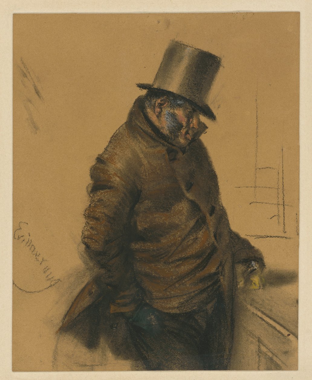 Židovský pán v cylindru, stojící u pokladny a platící od Adolph Menzel