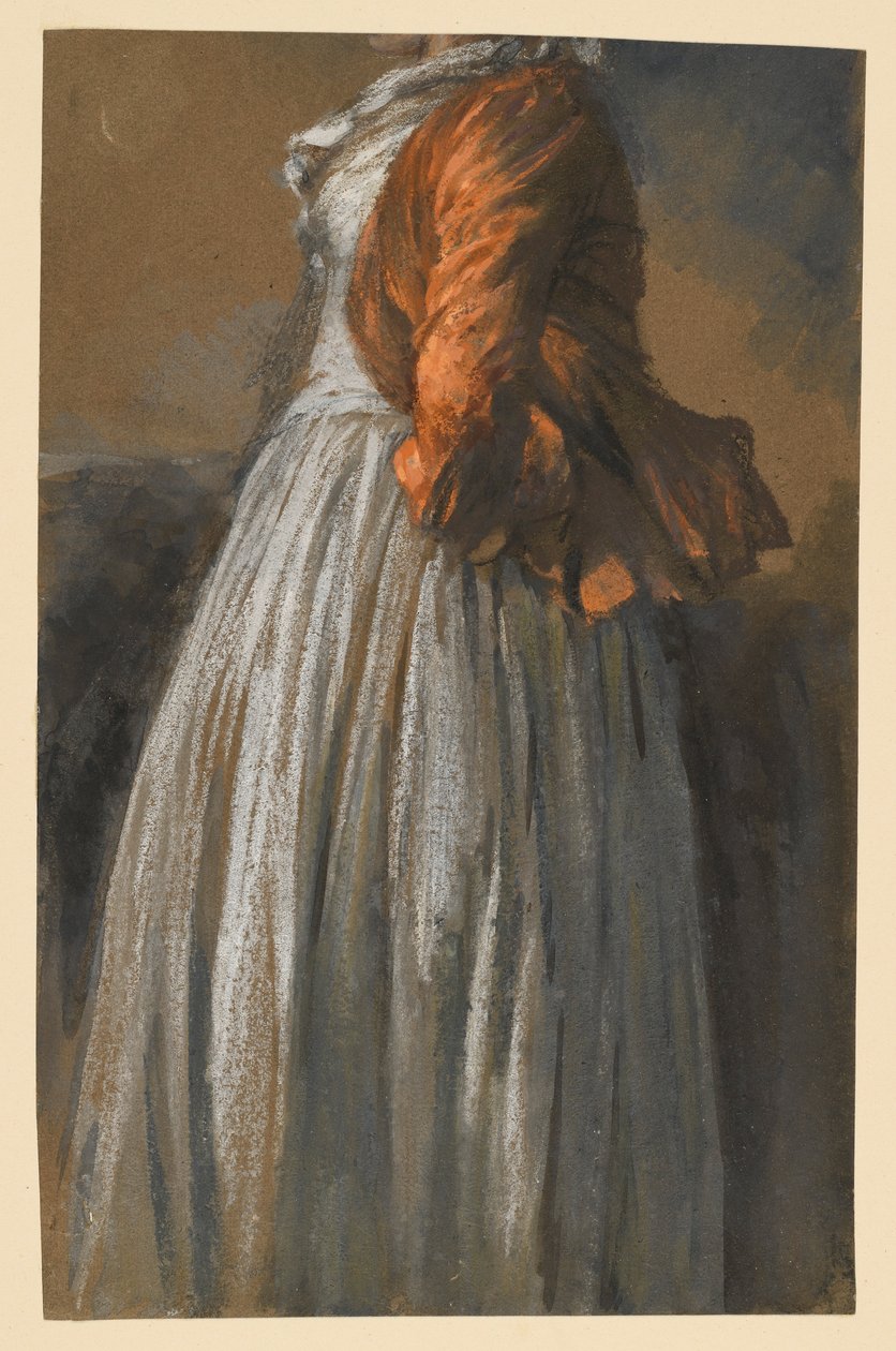 Studie šatů a saka u ženské postavy stojící vpravo od Adolph Menzel