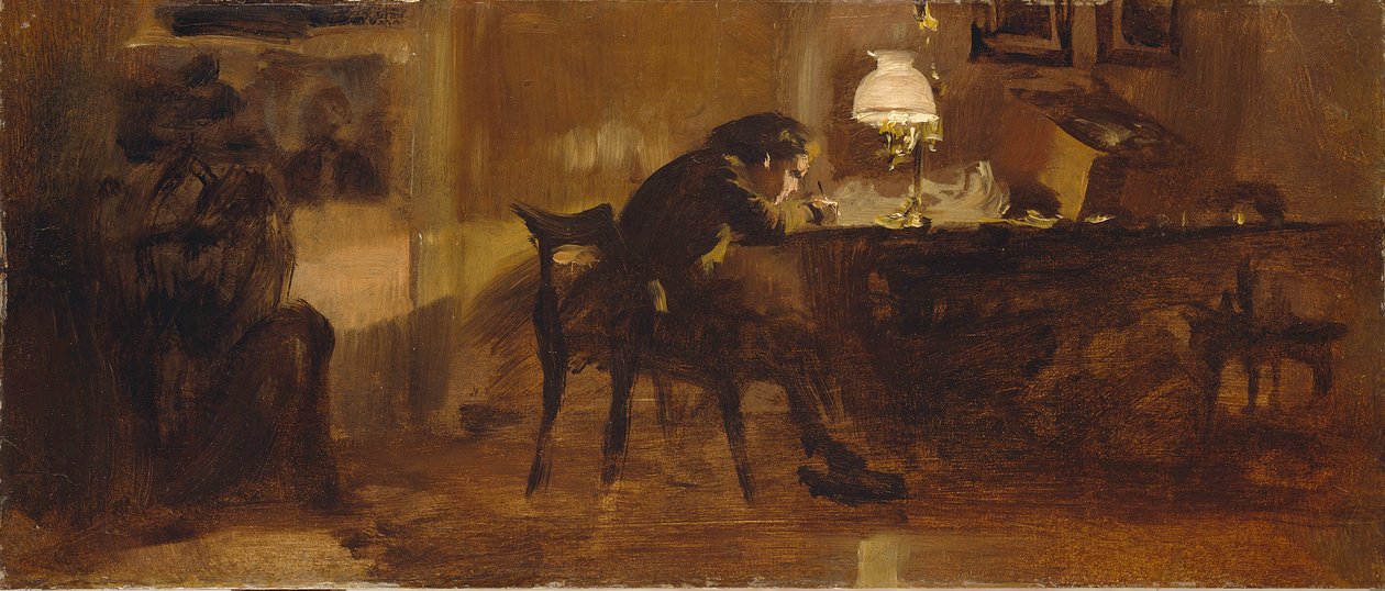 Chlapec u psacího stolu od Adolph Menzel