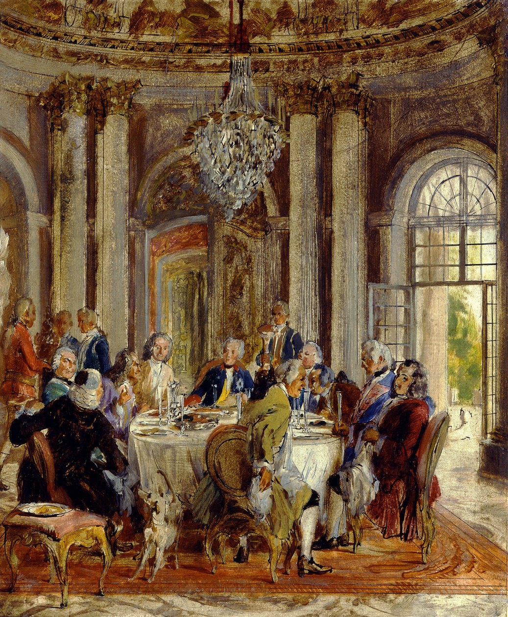 Tabule krále Fridricha II. v Sanssouci. Skica od Adolph Menzel