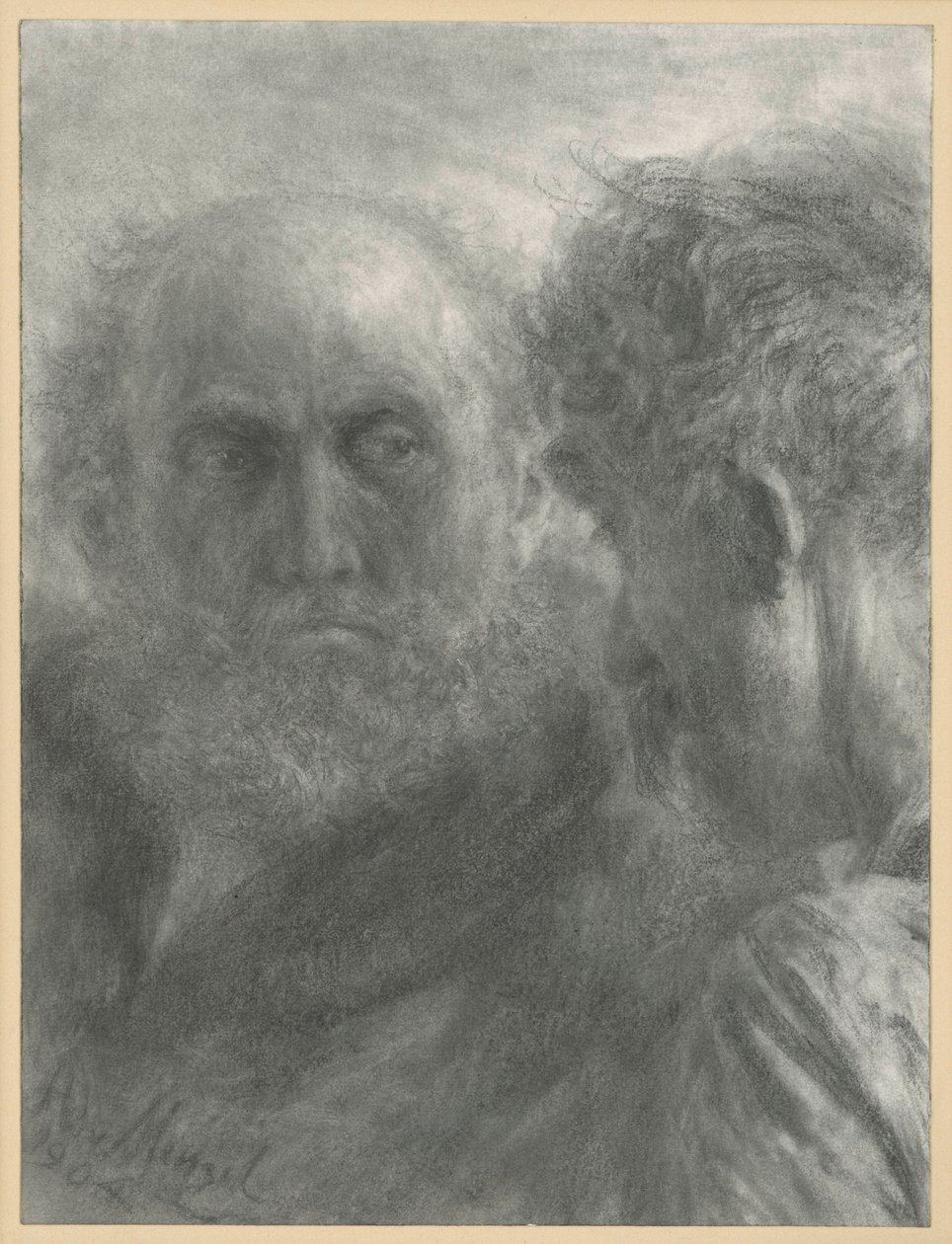 Hlavy dvou starých vousatých mužů od Adolph Menzel