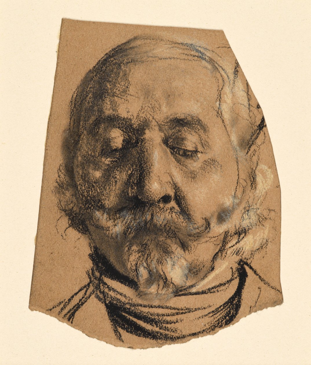 Hlava muže s knírem, bradkou a zavřenýma očima od Adolph Menzel