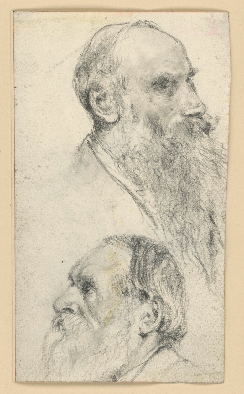 Hlava staršího vousatého muže otočená doprava a doleva od Adolph Menzel