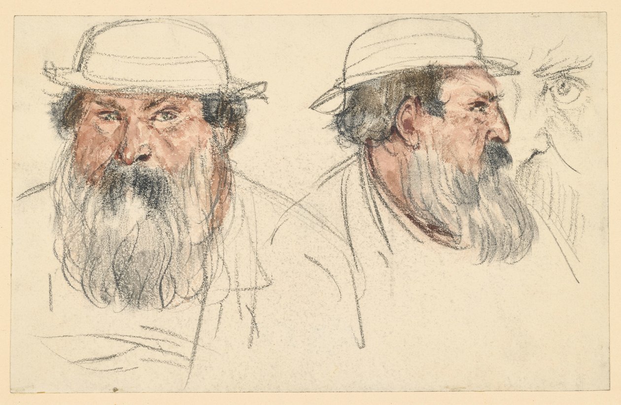 Hlava vousatého muže ve dvou studiích od Adolph Menzel