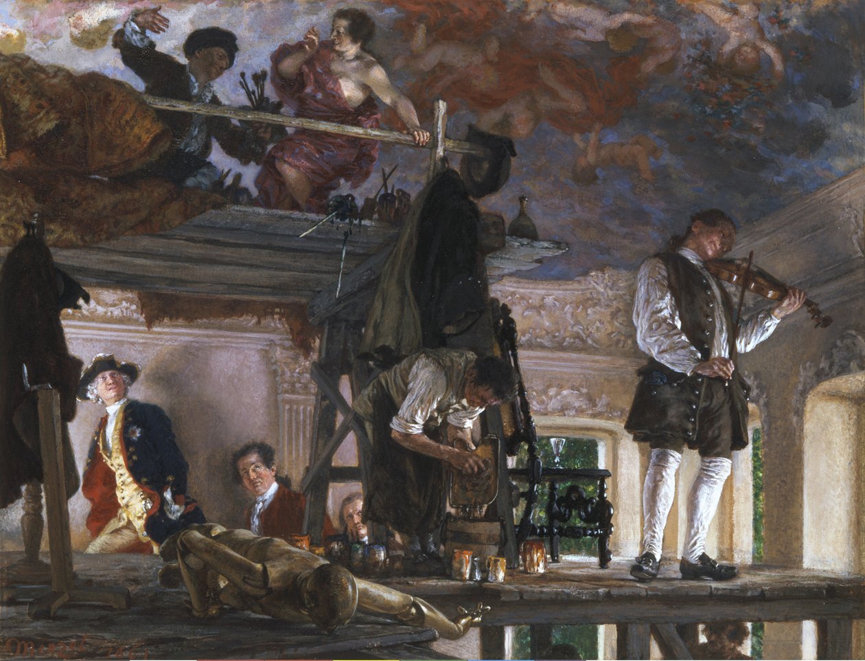 Korunní princ Fridrich navštěvuje malíře Pesneho na lešení v Rheinsbergu od Adolph Menzel