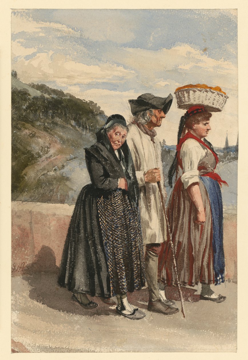 Marburští rolníci na mostě přes Lahn od Adolph Menzel
