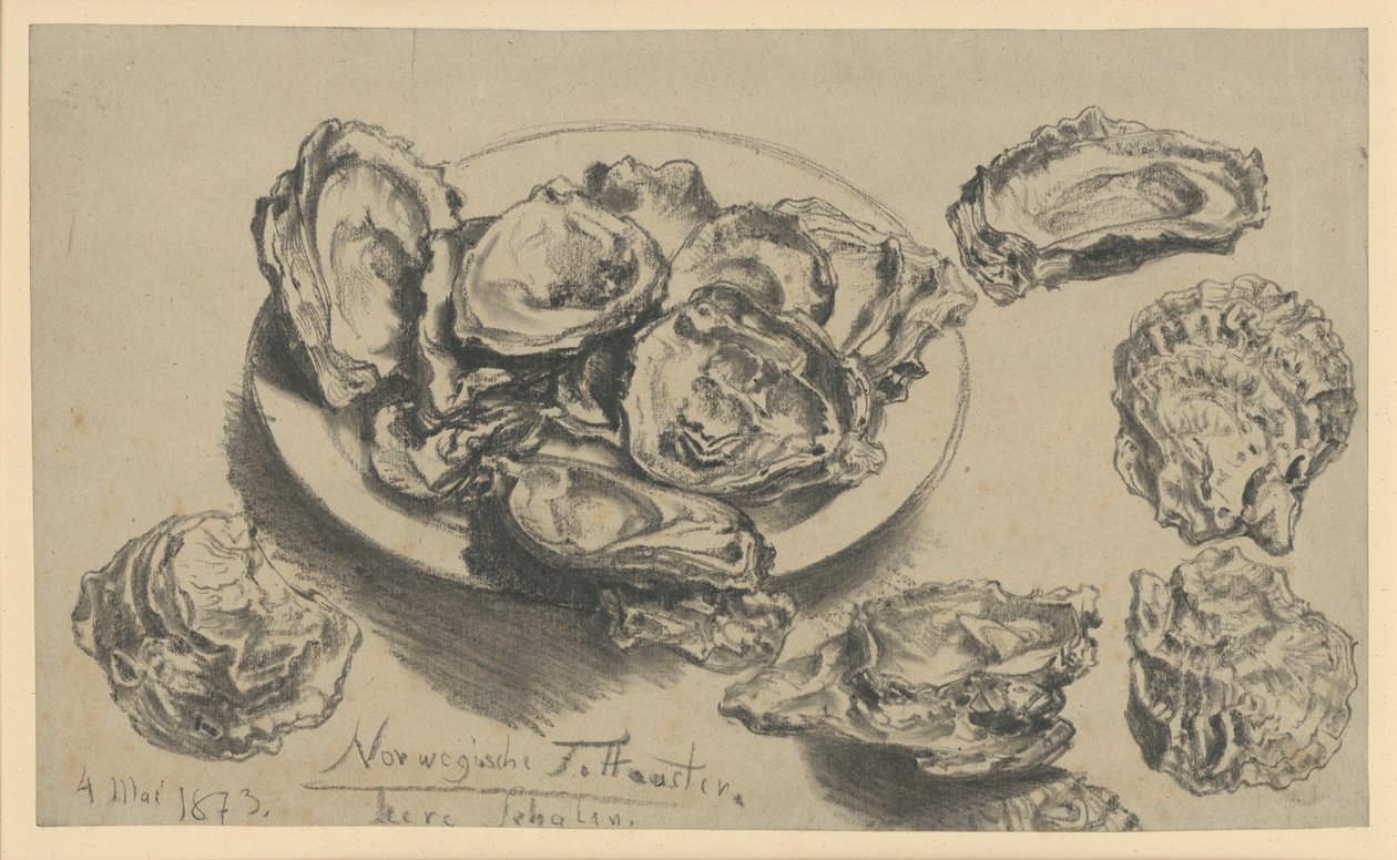 Norské tučné ústřice, prázdné lastury od Adolph Menzel