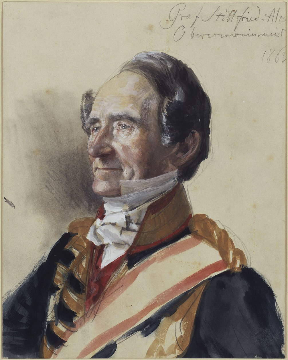 Vrchní ceremoniář Rudolf hrabě Stillfried-Alcantara. Studie k obrazu „Korunovace Viléma I. v Královci“ od Adolph Menzel