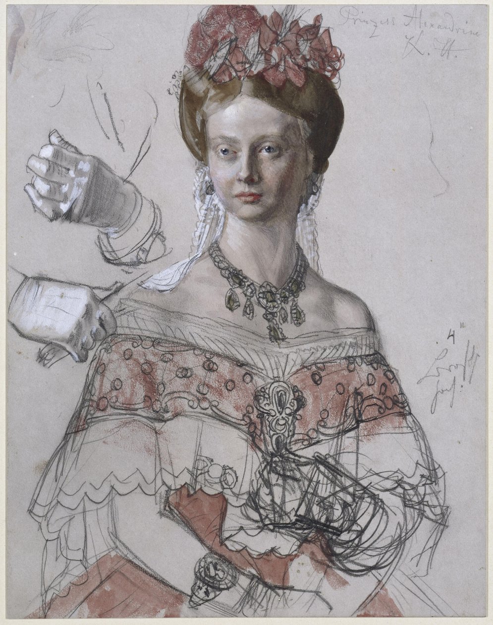 Princezna Alexandrina Pruská, portrétní studie k obrazu „Korunovace Viléma I. v Královci“ od Adolph Menzel