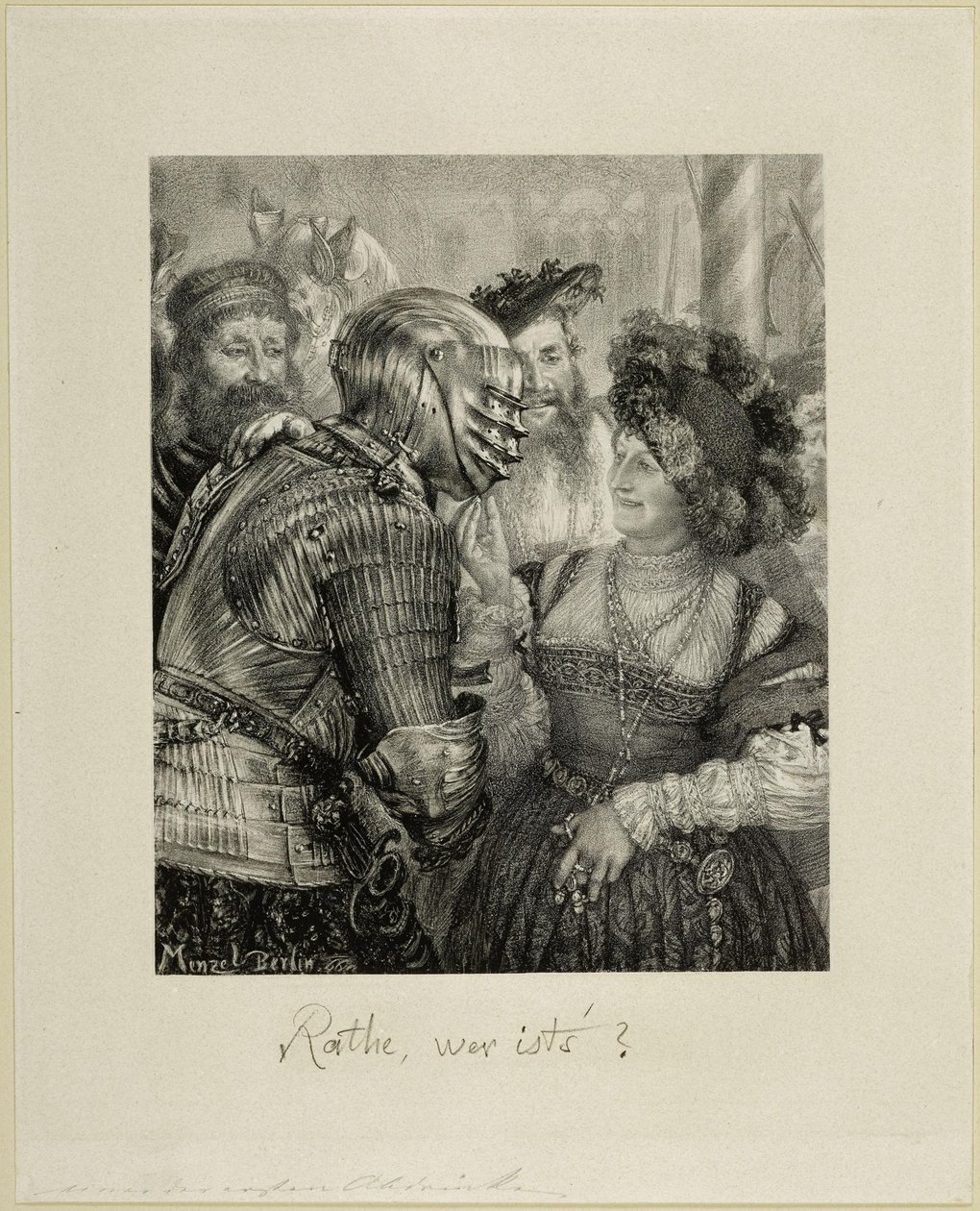 Hádejte, kdo to je Scéna z maškarního plesu v rytířském oděvu. Pro „Deutsche Künstleralbum“, ročník 1867 od Adolph Menzel