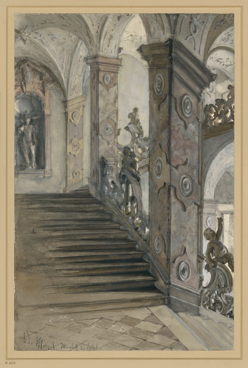 Zámek Mirabell, Salcburk, schodiště od Lucase von Hildebrandta od Adolph Menzel