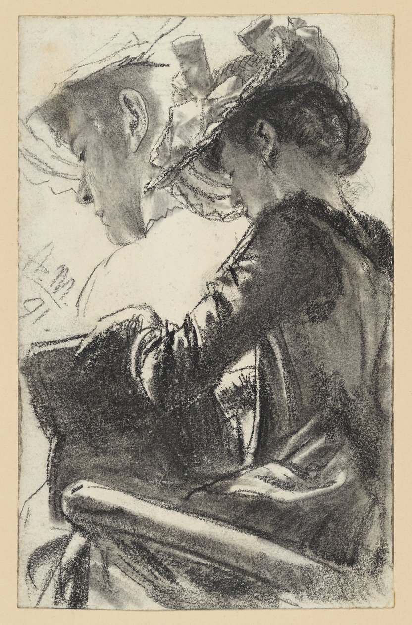 Sedící žena s kloboukem, kniha v rukou, opakovaná hlava od Adolph Menzel