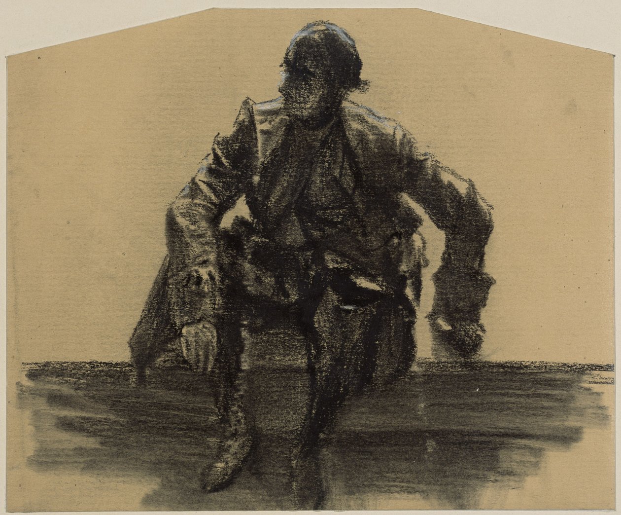 Sedící starý muž v čelním pohledu, opírající se o levou ruku od Adolph Menzel