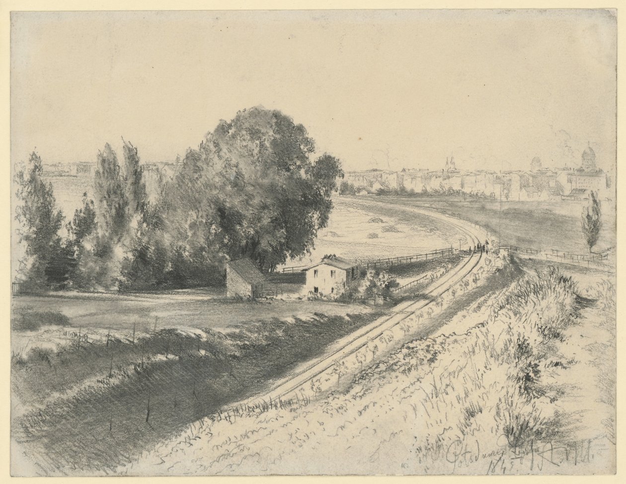 Náčrt k obrazu „Železnice Berlín–Potsdam“ od Adolph Menzel