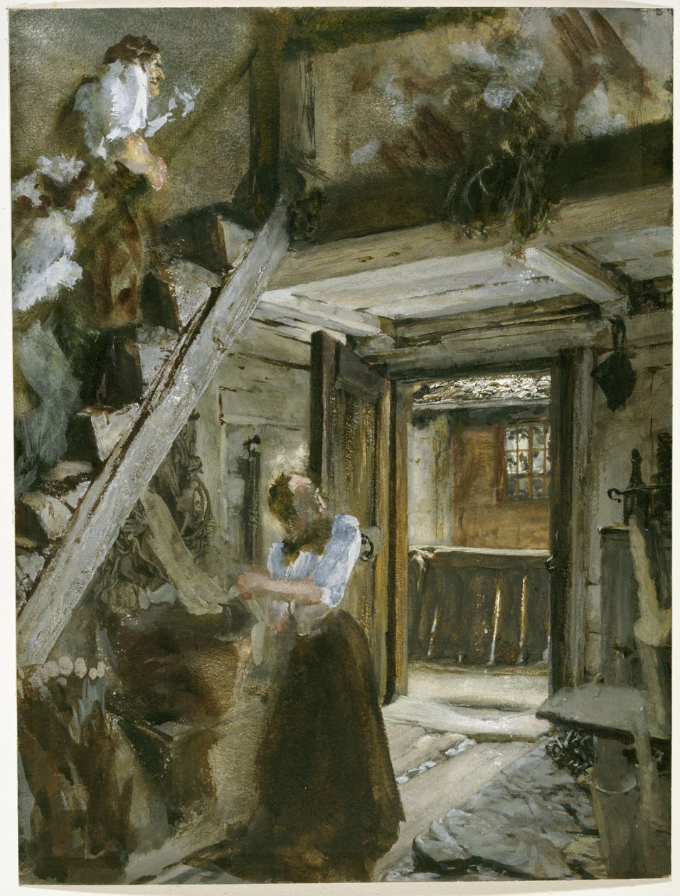 Schodiště v selském domě s figurální výzdobou od Adolph Menzel