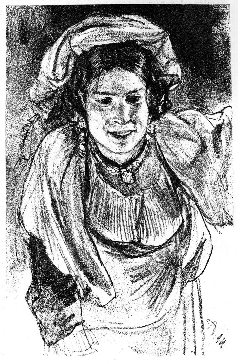 Studie italské dívky, c1880-1882. od Adolph Menzel