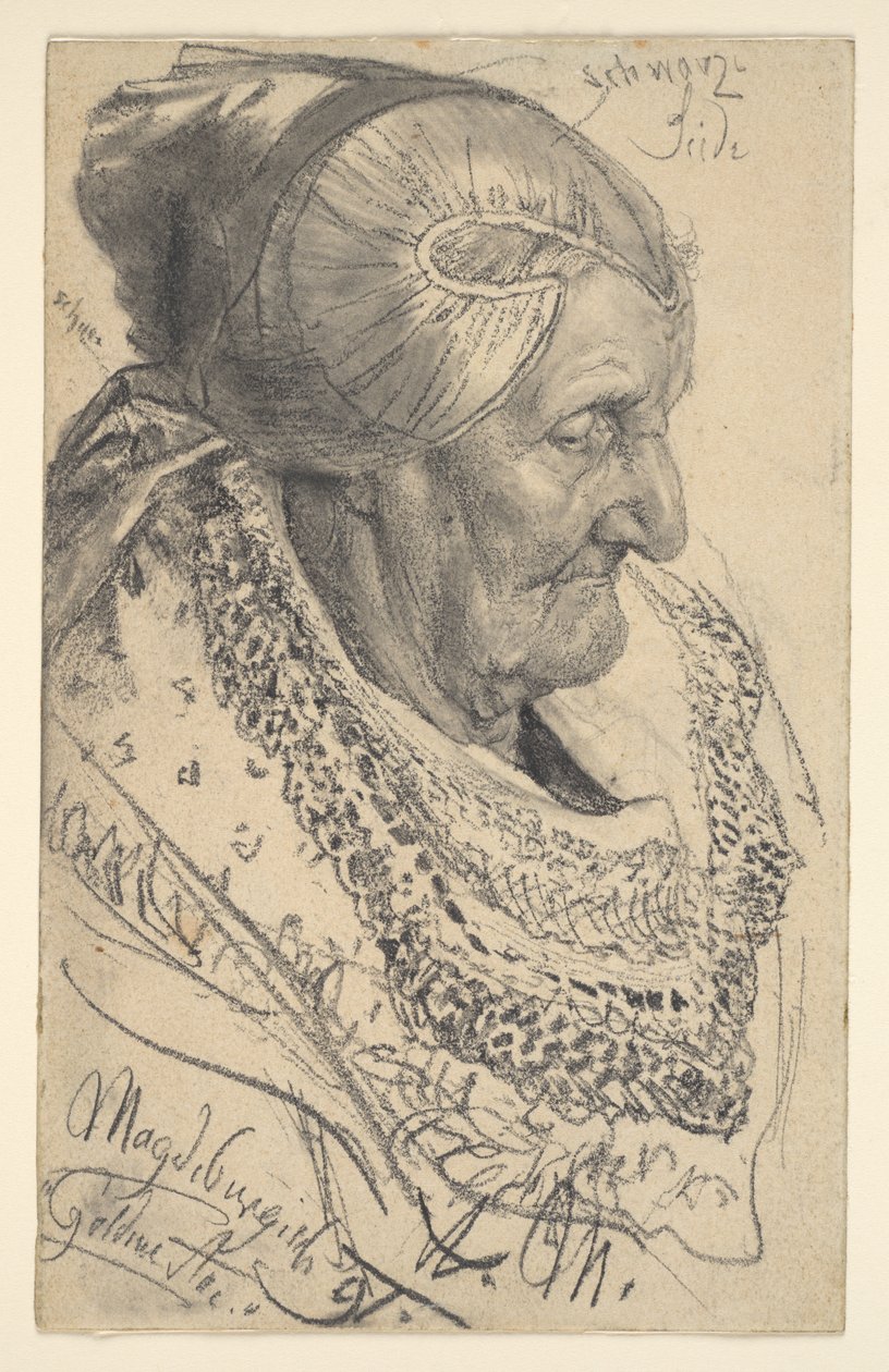 Studie staré ženy z Magdeburku od Adolph Menzel