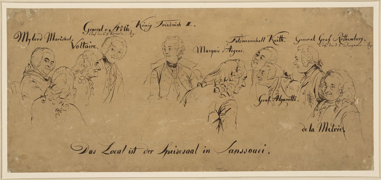 Kruhový stůl: jídelna v Sanssouci, jména osob od Adolph Menzel