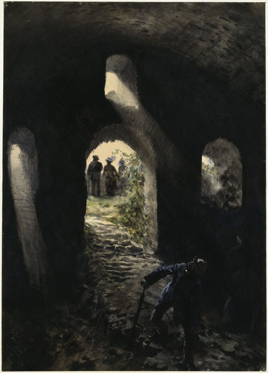 Turisté ve zřícenině Rheinfels od Adolph Menzel
