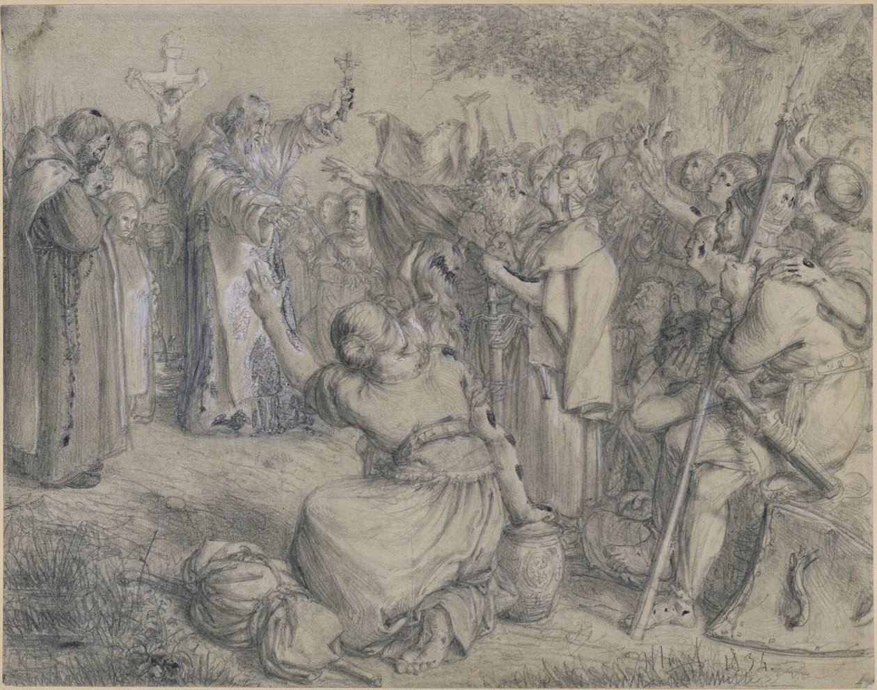 Vizelin kázal Wendeům křesťanství kolem roku 1137. Návrh pro „Paměti z brandenbursko-pruské historie“ od Adolph Menzel