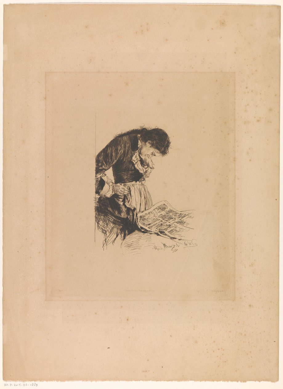 Žena čte noviny od Adolph Menzel